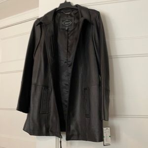 Leather car coat.